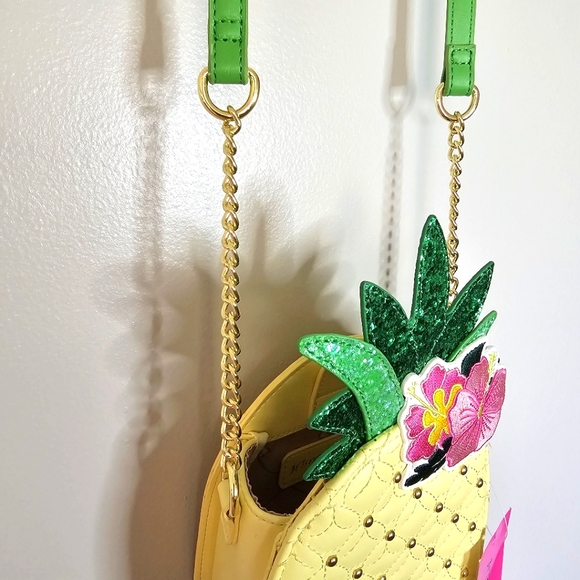 Tropical Pineapple Kitch Crossbody Xoprickl Quilted Studded Glitter Embroidered - Picture 7 of 8
